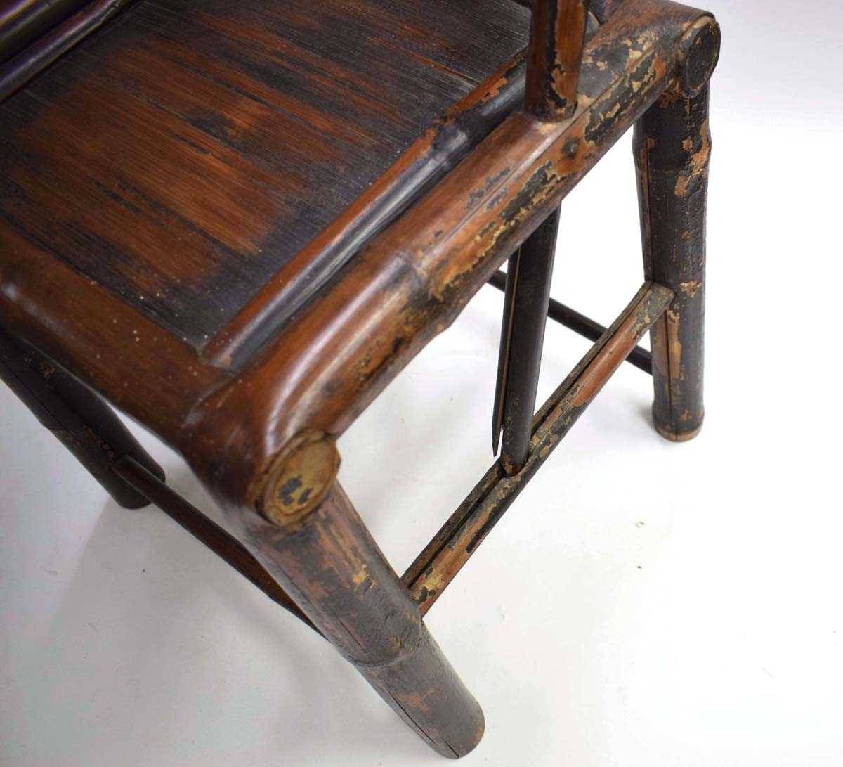 A Japanese lacquered bamboo side chair decorated with foliate motifs, w. 44 cm, h. 104 cm, d. 38 - Image 3 of 4