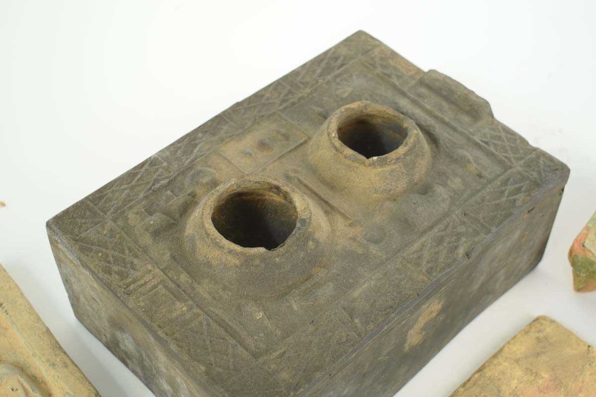 A Chinese pottery tomb figure modelled as a stove, possibly Tang, w. 27 cm, together with further - Image 3 of 3