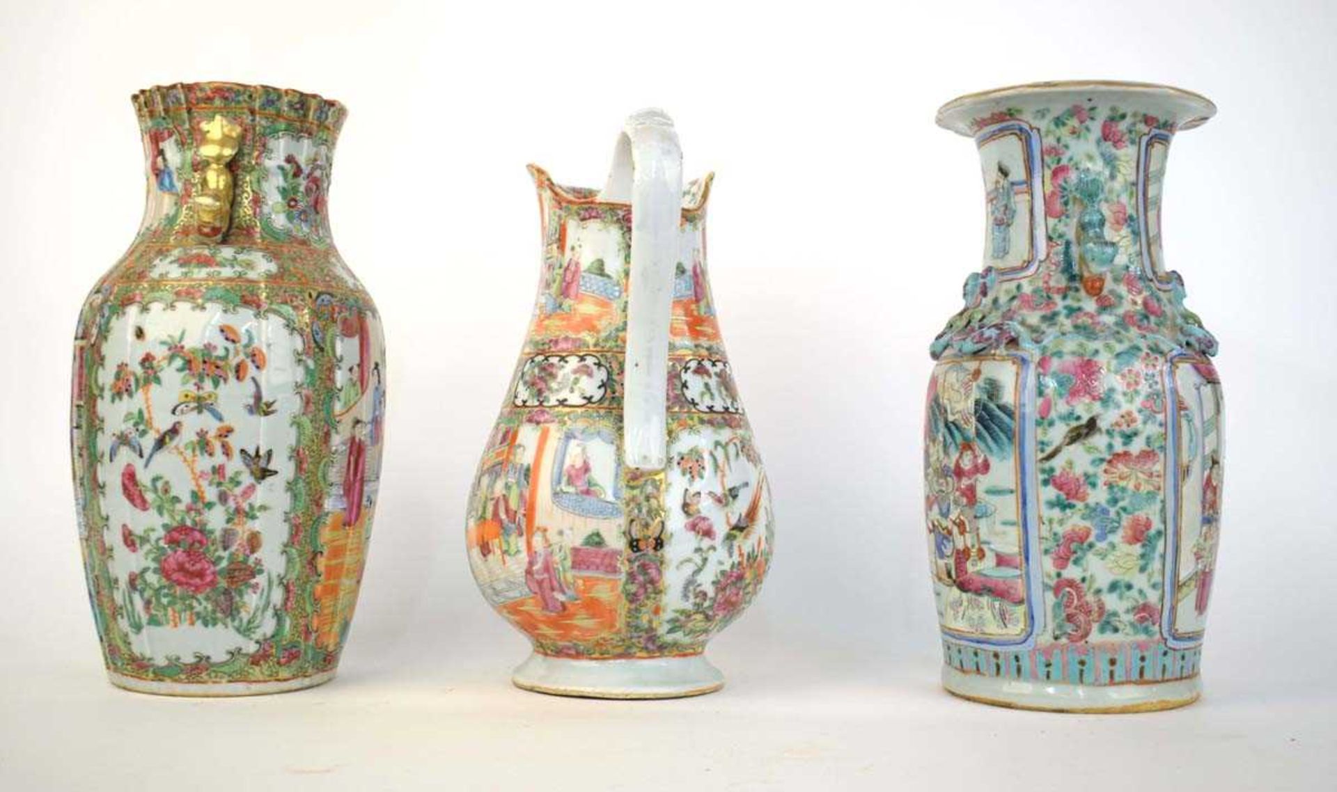 A Cantonese water jug, typically decorated in coloured enamels with traditional figures, insects and - Image 2 of 8