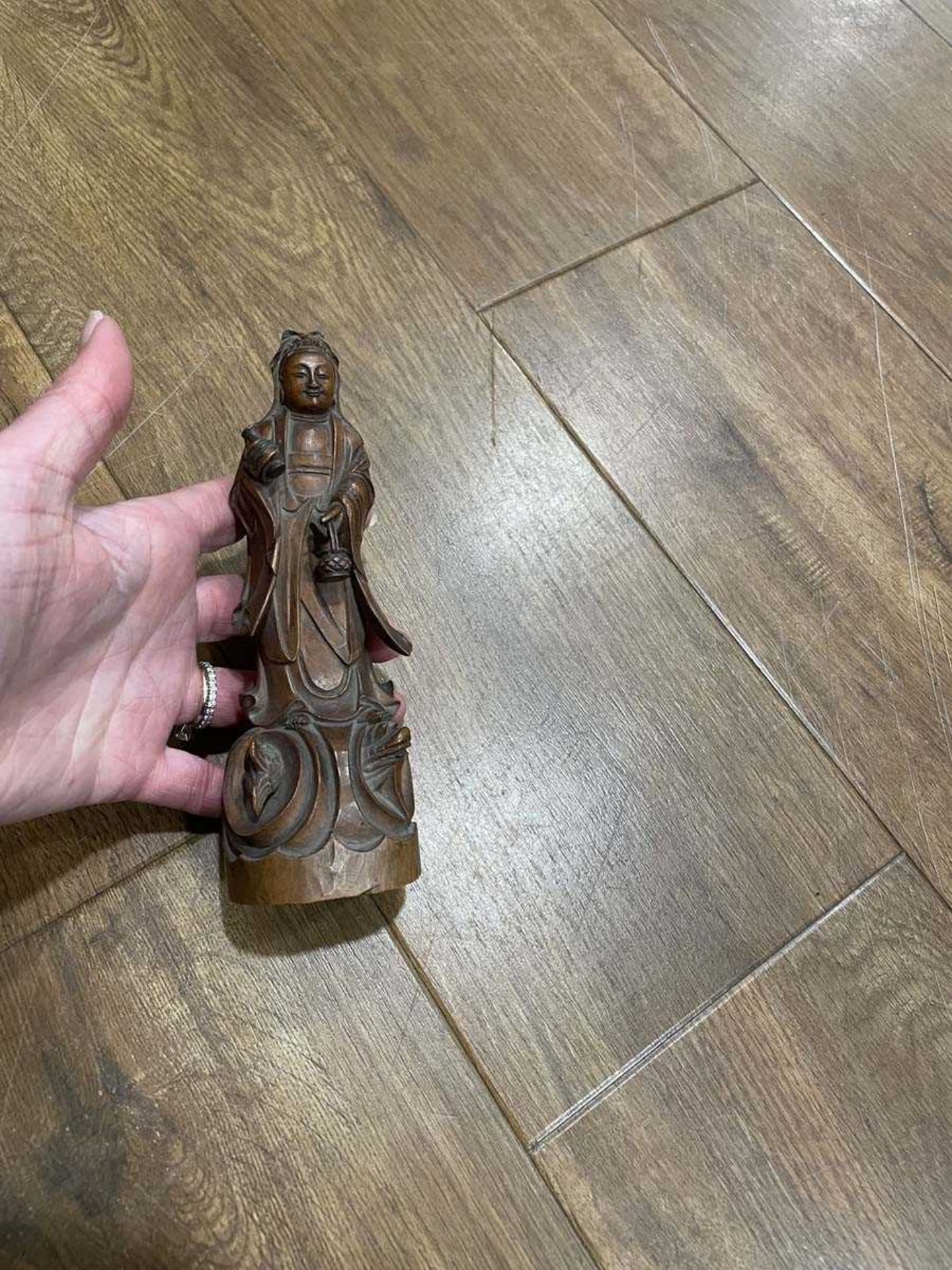 A Chinese carved wood figure modelled as a fisherman and his catch, h. 18 cm, together with ten - Image 43 of 62