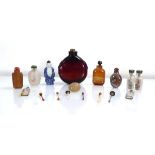 Ten Chinese and other glass, quartz and ceramic scent bottles, max h. 6.5 cm, together with a ruby