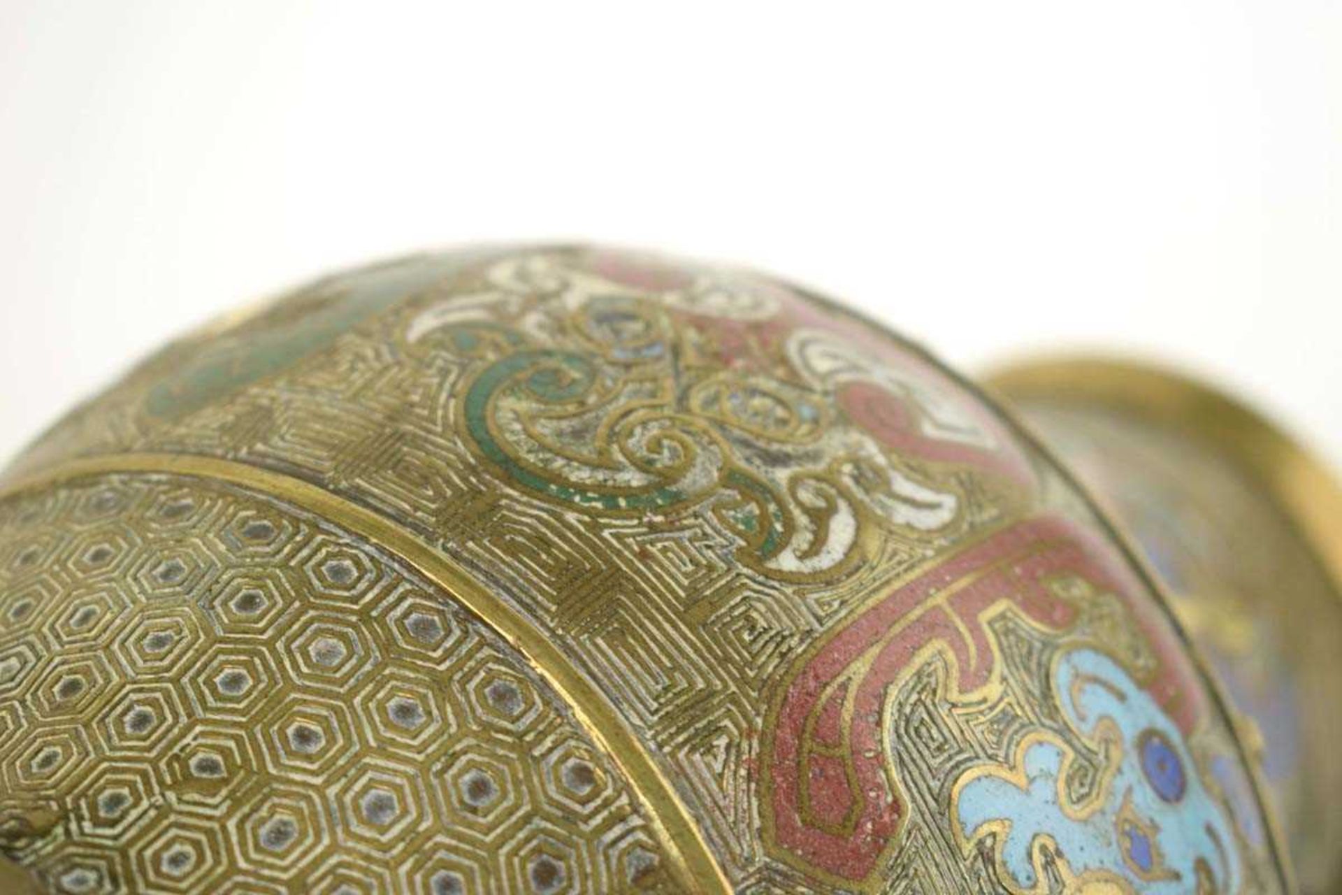 A 19th century Chinese champlevé enamelled vase, the pair of handles above a body decorated with - Image 8 of 18