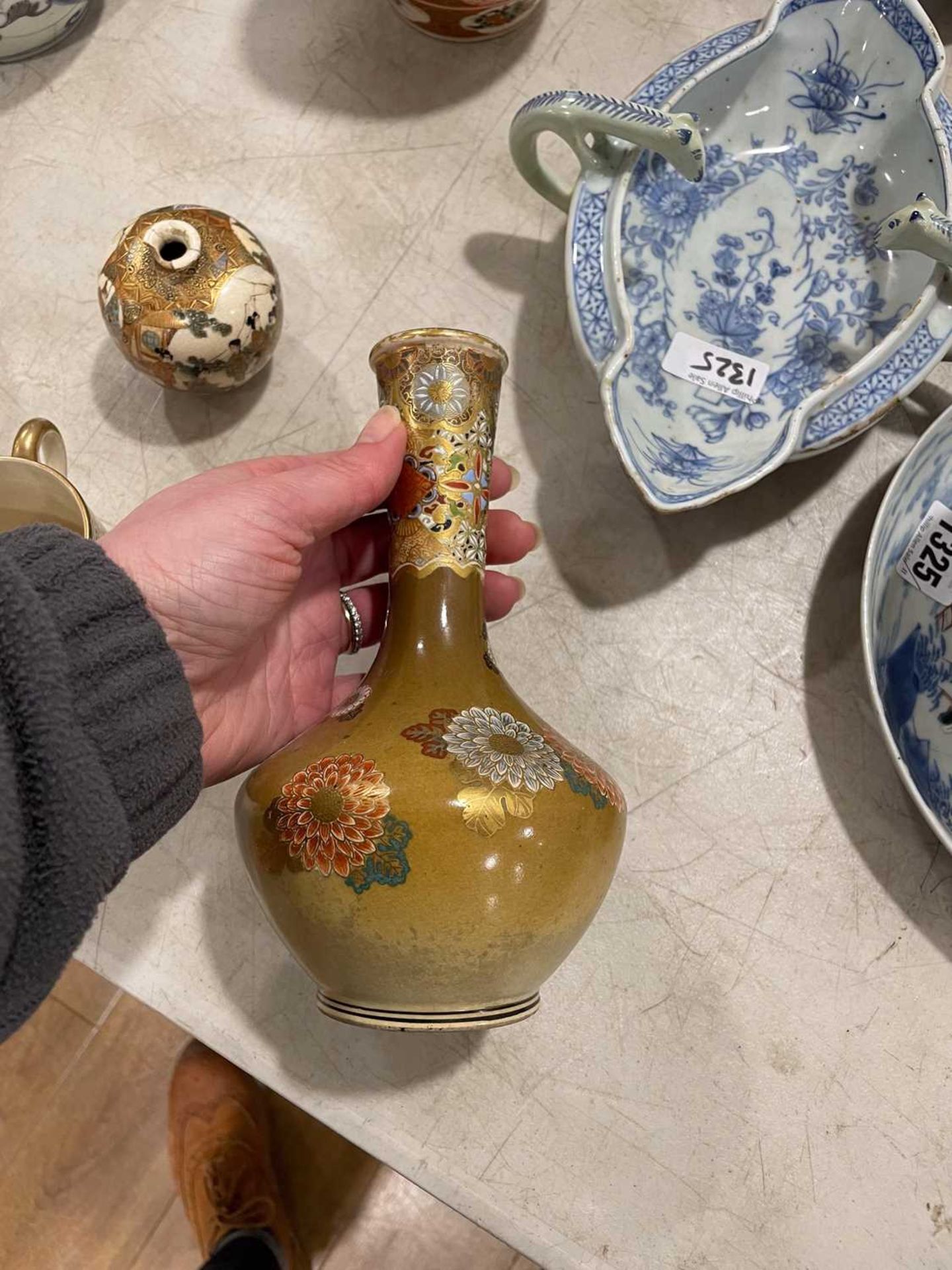 A Japanese satsuma bowl of flowerhead form, centrally decorated with peacocks within a landscape, - Image 17 of 41