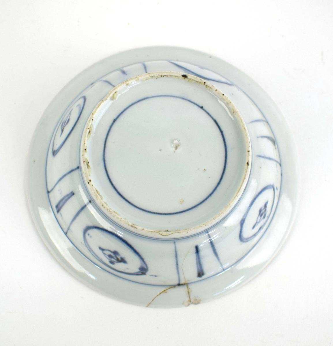 A 17th century Chinese blue and white bowl centrally decorated with a deer amongst a pine tree, d. - Image 3 of 3