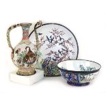 A 20th century Chinese enamel charger decorated with birds in a blossoming tree, d. 35 cm,