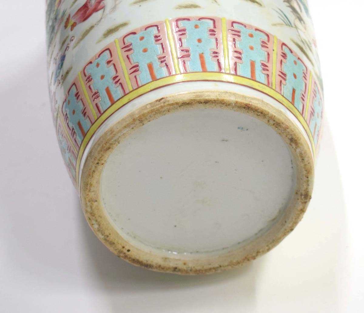 A Cantonese vase of shouldered form decorated in coloured enamels with cockerels and hens within a - Image 4 of 23