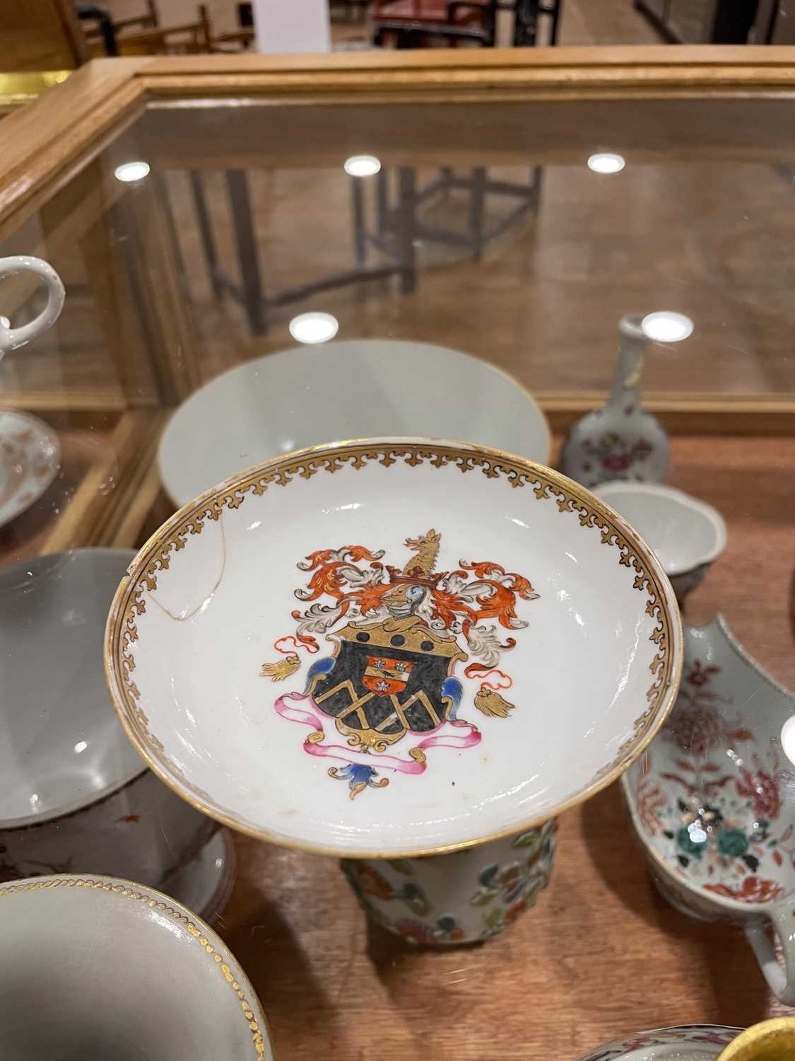 A Chinese Export armorial dish, decorated in coloured enamels with traditional figures and the (?) - Image 33 of 41