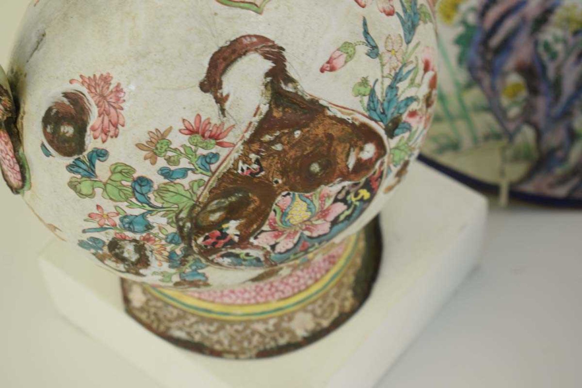 A 20th century Chinese enamel charger decorated with birds in a blossoming tree, d. 35 cm, - Image 4 of 14