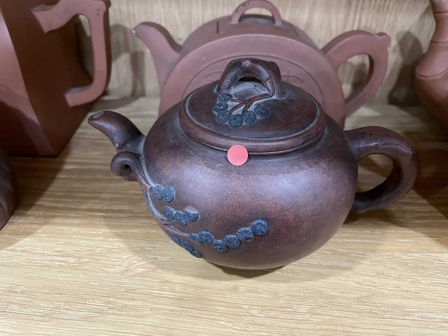 Thirteen Yixing teapots including a double chamber example, h. 10 cm, w. 21 cm, d. 8 cm, various - Image 6 of 18