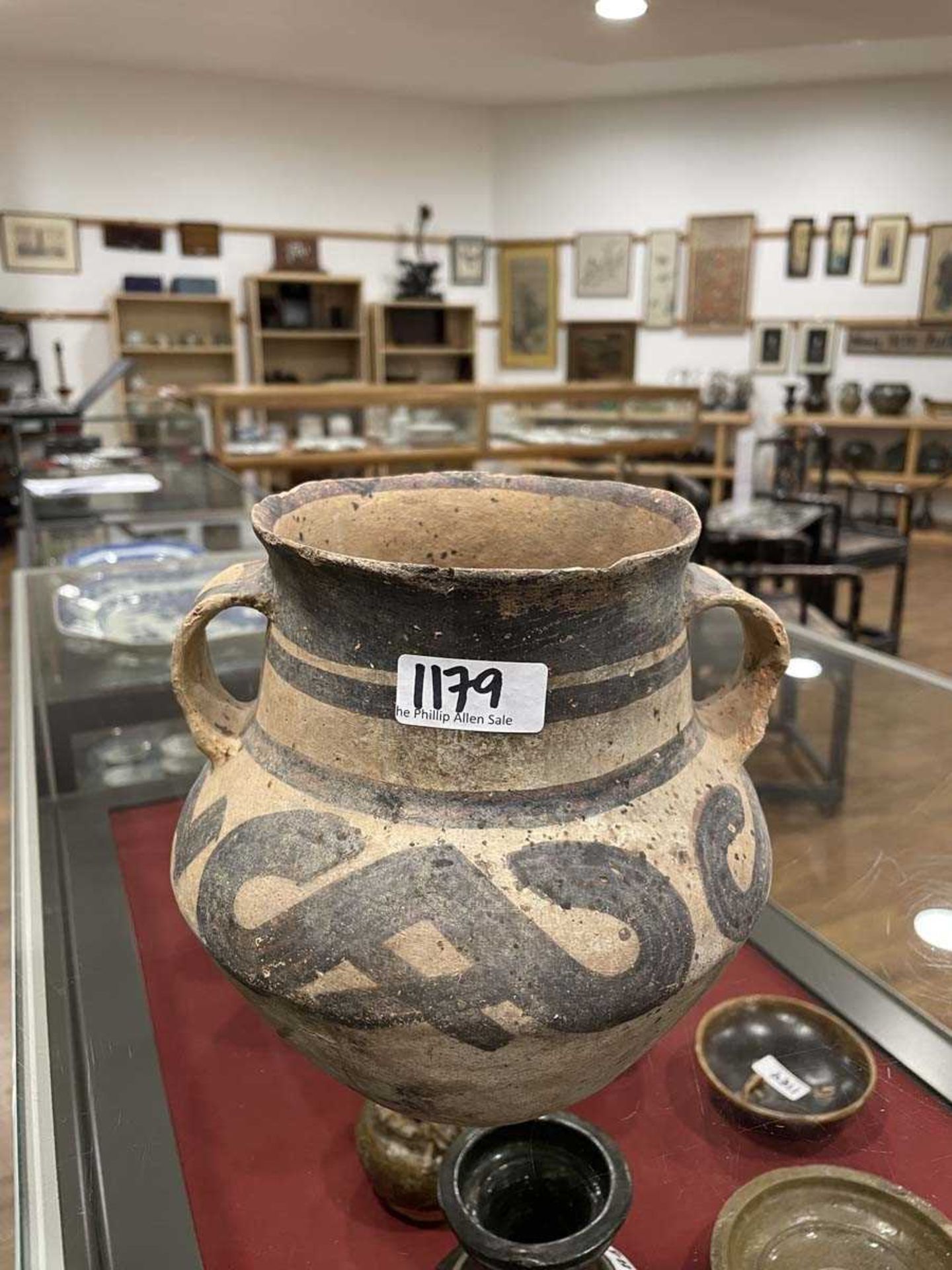 A Chinese archaic pottery two handled vase of typical form decorated in a black glaze, h. 18 cm, - Image 17 of 58