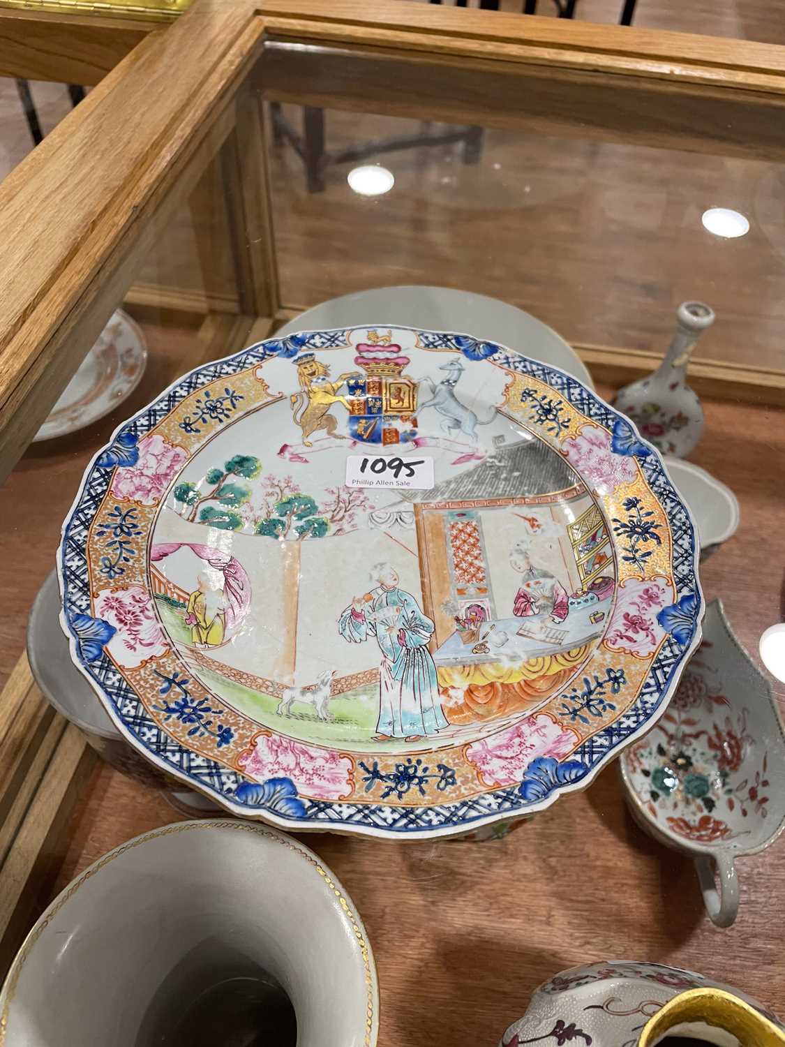 A Chinese Export armorial dish, decorated in coloured enamels with traditional figures and the (?) - Image 24 of 41