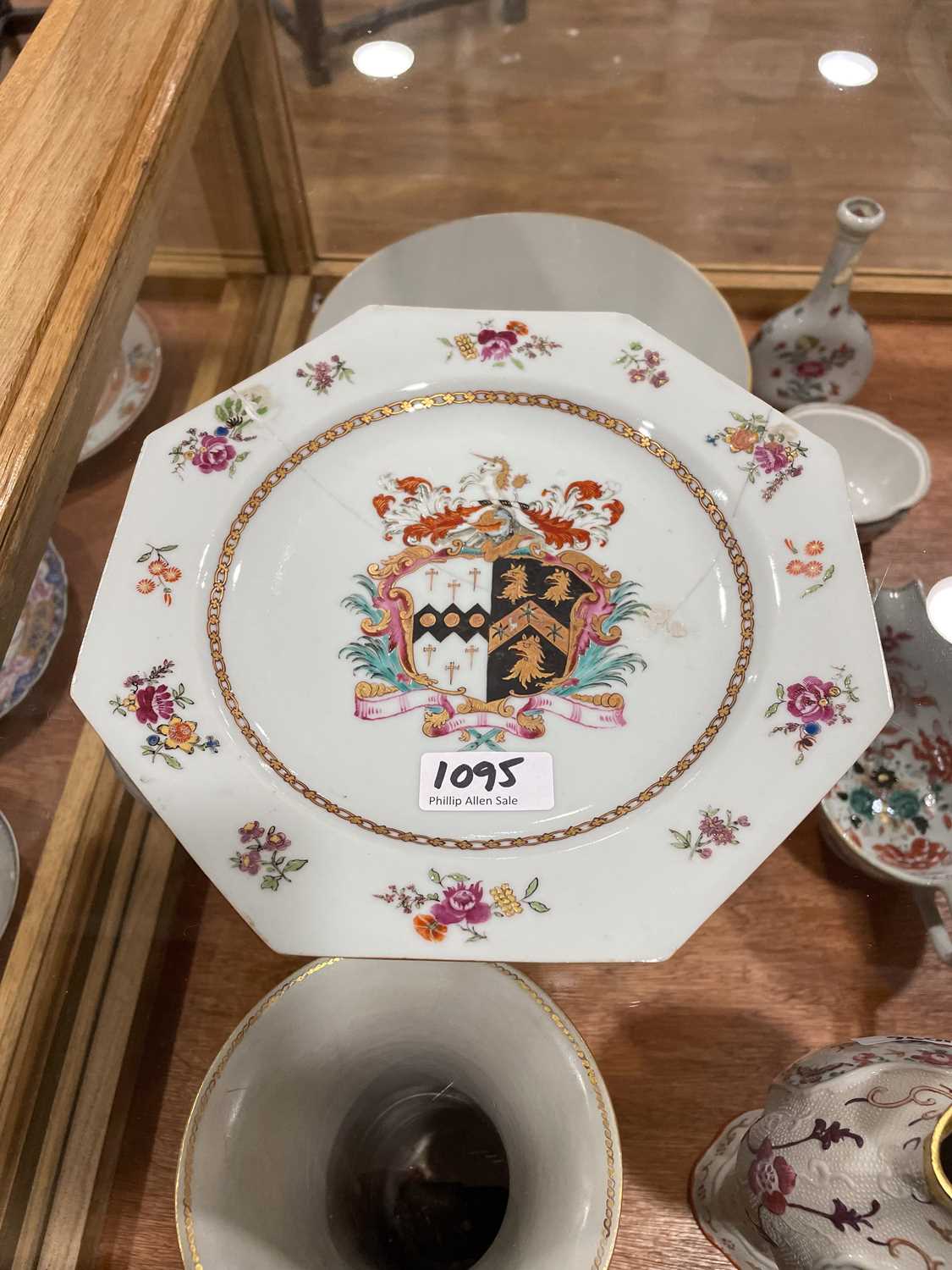 A Chinese Export armorial dish, decorated in coloured enamels with traditional figures and the (?) - Image 18 of 41