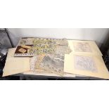 A 1970's printed map of China, 114 x 164 cm, two further maps and a small group of loose prints (