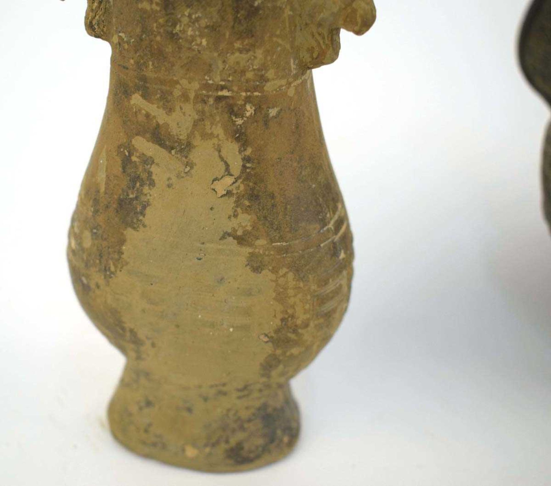 A Chinese archaic pottery arrow vase of typical form, h. 16 cm and a globular vase, relief decorated - Image 4 of 17