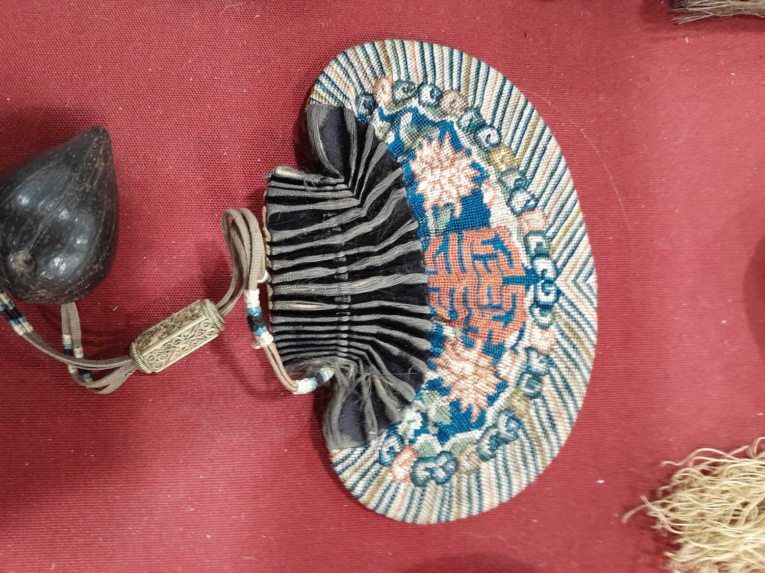 A Chinese embroidered blue/cream silk fan case, l. 33 cm, together with eleven further pouches and - Image 23 of 53
