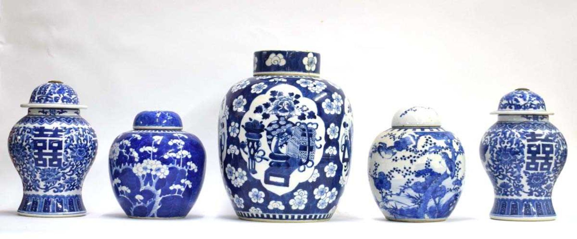 Thirteen Chinese ginger jars of typical form including a provincial example, h. 15 cm, blue and - Image 2 of 23