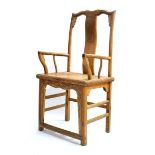 A pair of Chinese elm yoke back open armchairs, w. 56 cm, h. 114 cm, d. 44 cm (2) *from the