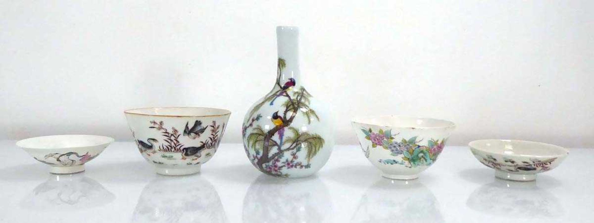 A group of Japanese eggshell porcelain including five saucers, each decorated in coloured enamels - Image 5 of 13