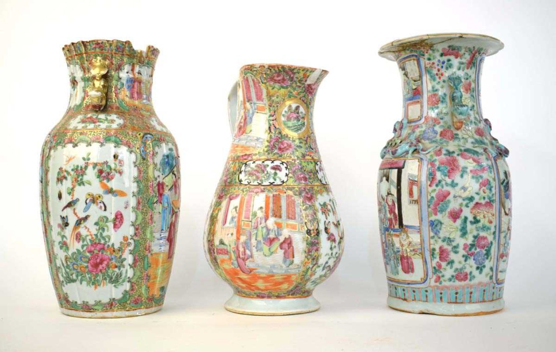 A Cantonese water jug, typically decorated in coloured enamels with traditional figures, insects and - Image 4 of 8