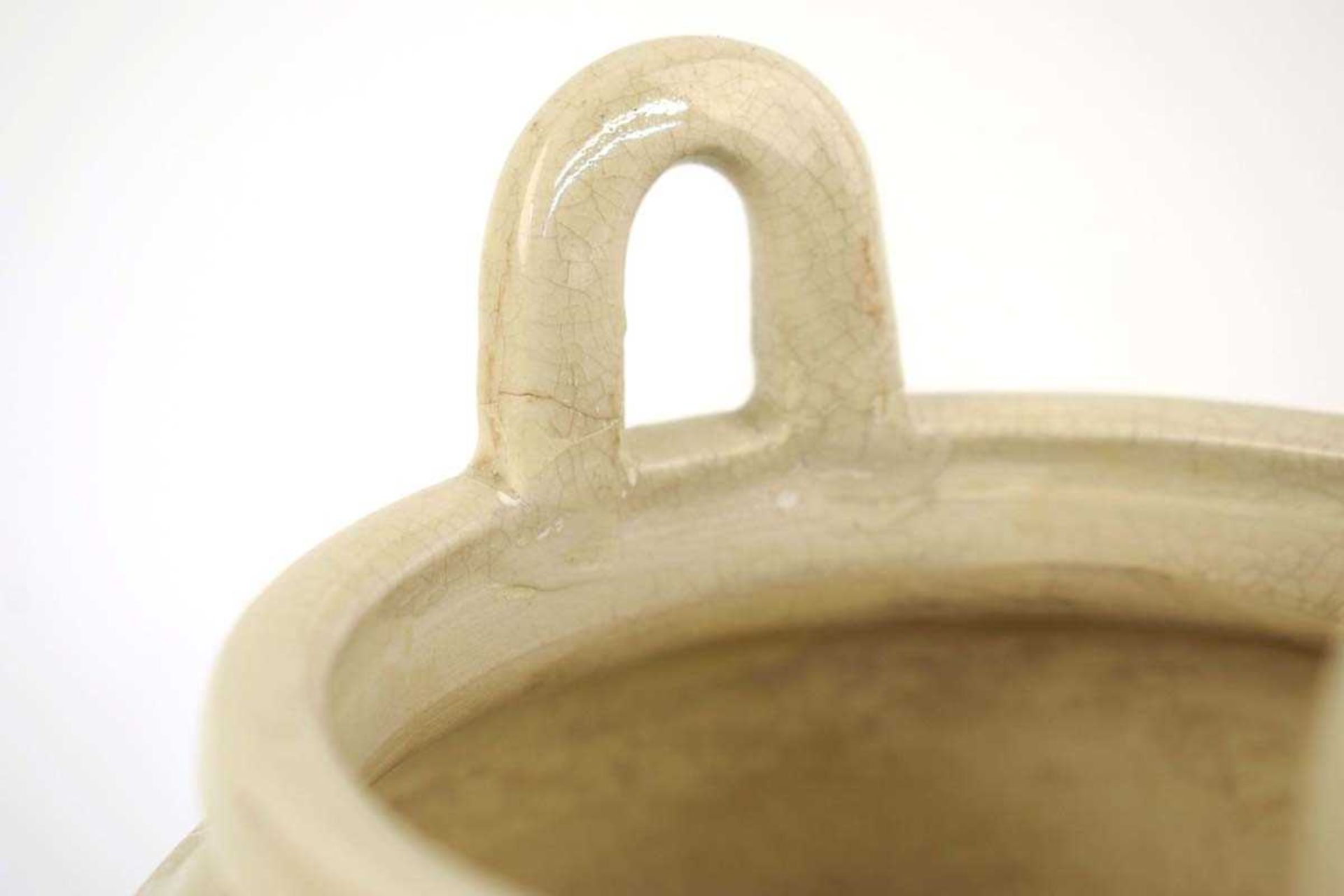 A Chinese crackle glaze two handled incense burner of traditional form on three slightly tapered - Image 7 of 17