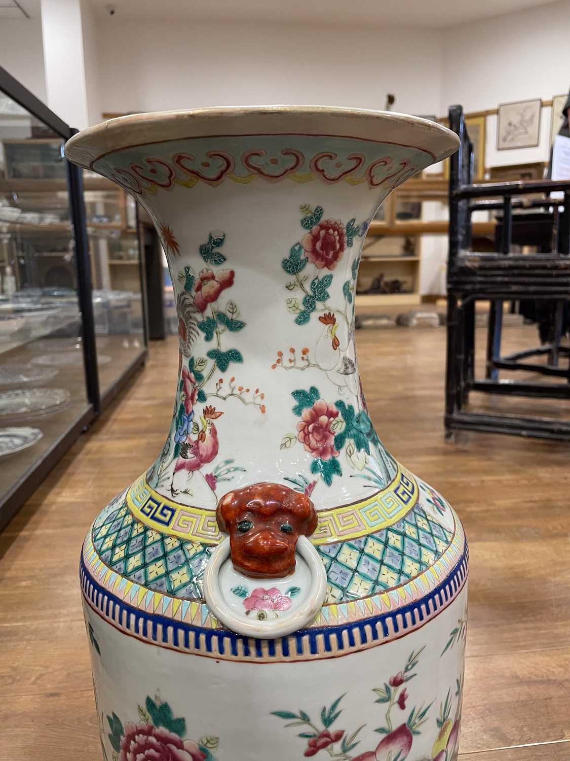 A Cantonese vase of shouldered form decorated in coloured enamels with cockerels and hens within a - Image 15 of 23