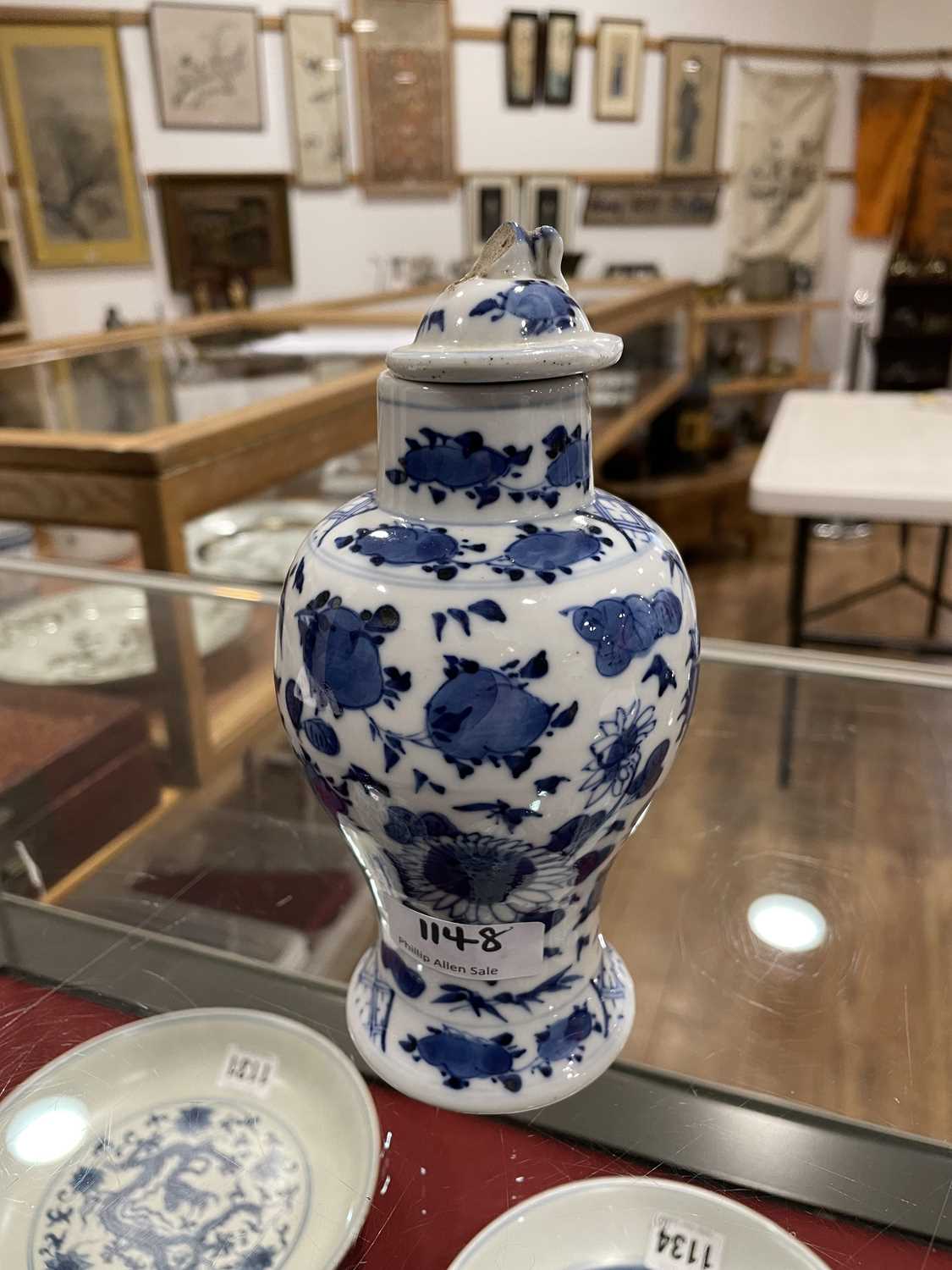 A mixed group of Chinese and other blue and white ceramics including beads, lidded vases, caddies - Image 78 of 82
