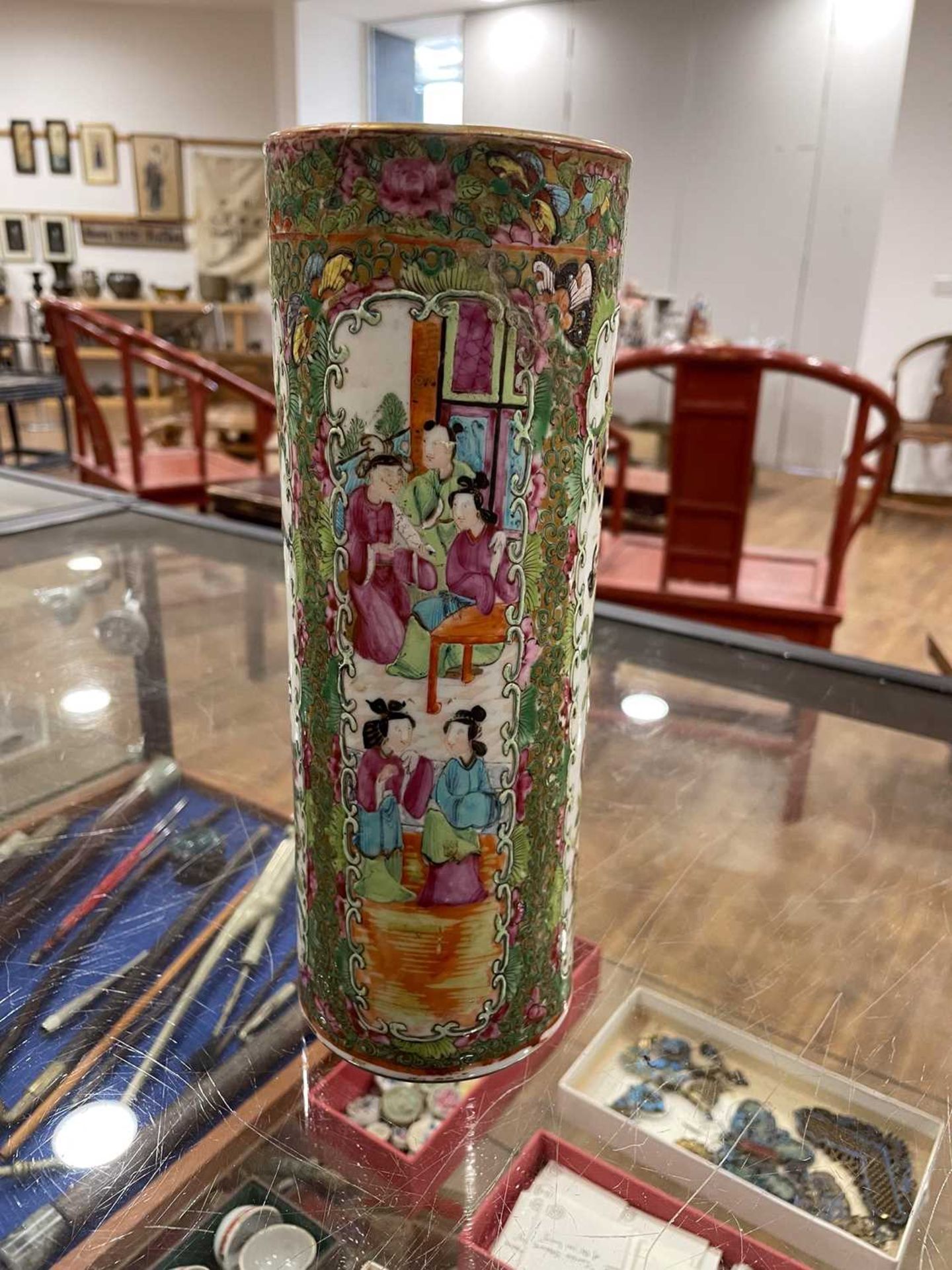 A Cantonese teapot and cover of squat form, typically decorated in coloured enamels with traditional - Image 54 of 70