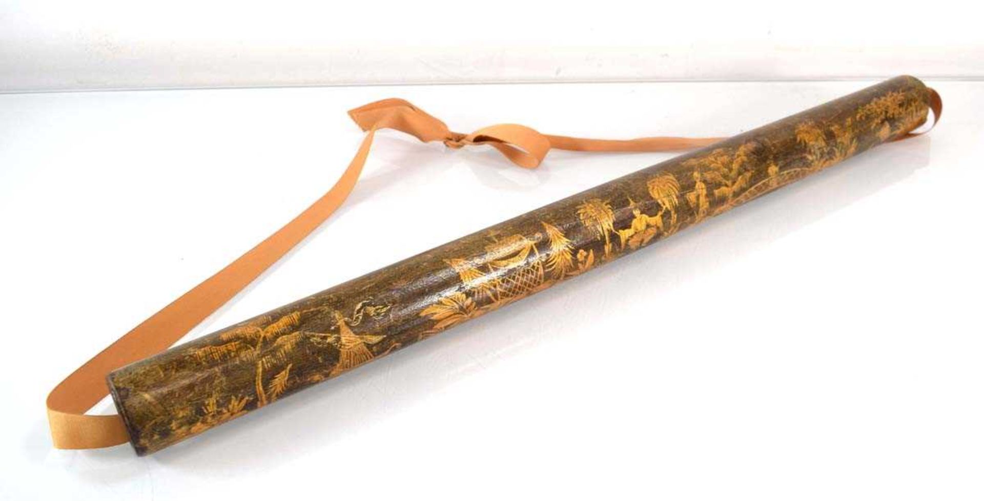 A Chinese scroll decorated with an extensive landscape, approx. 240 x 31cm, together with gilt - Image 8 of 15