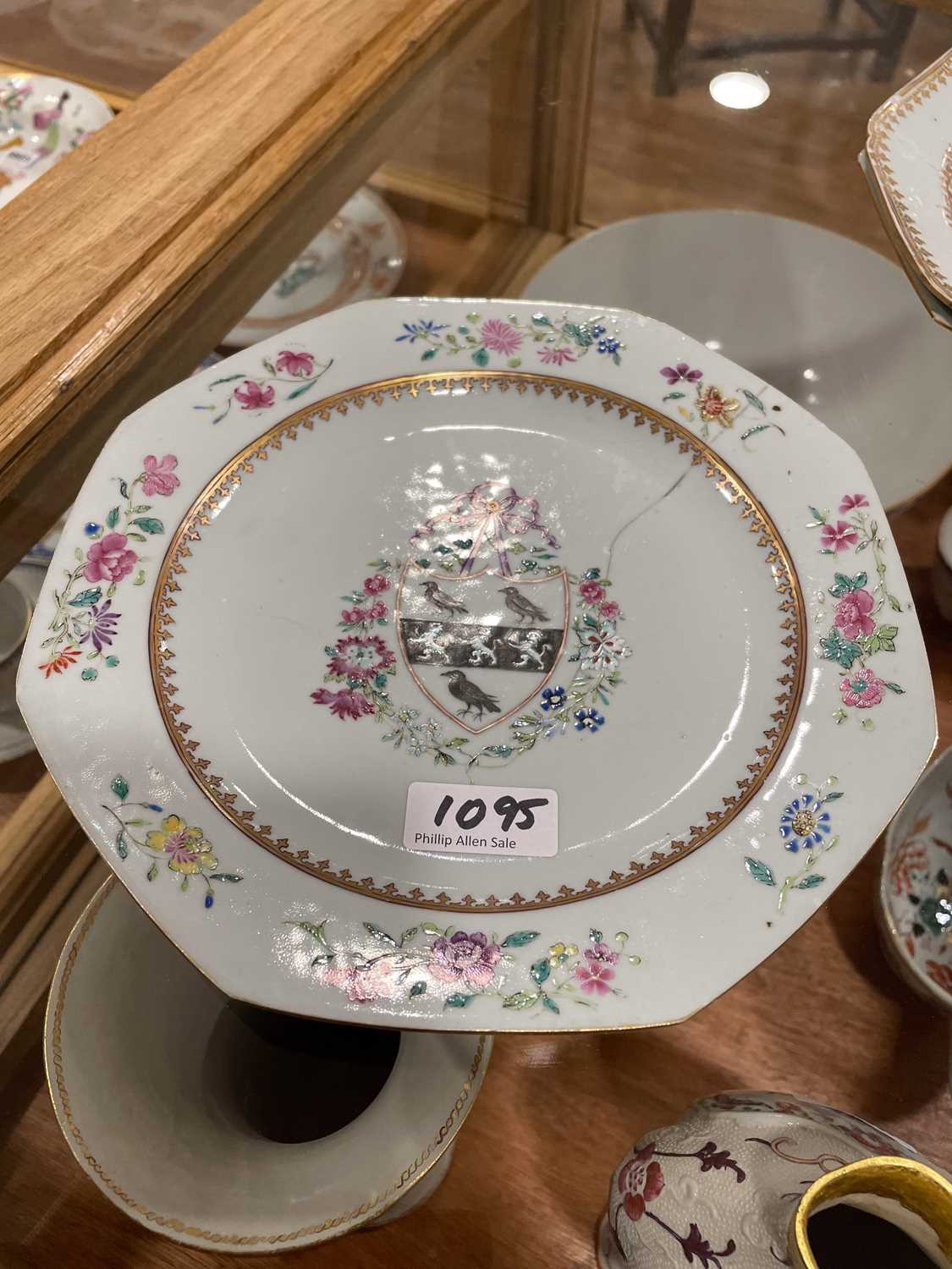 A Chinese Export armorial dish, decorated in coloured enamels with traditional figures and the (?) - Image 14 of 41