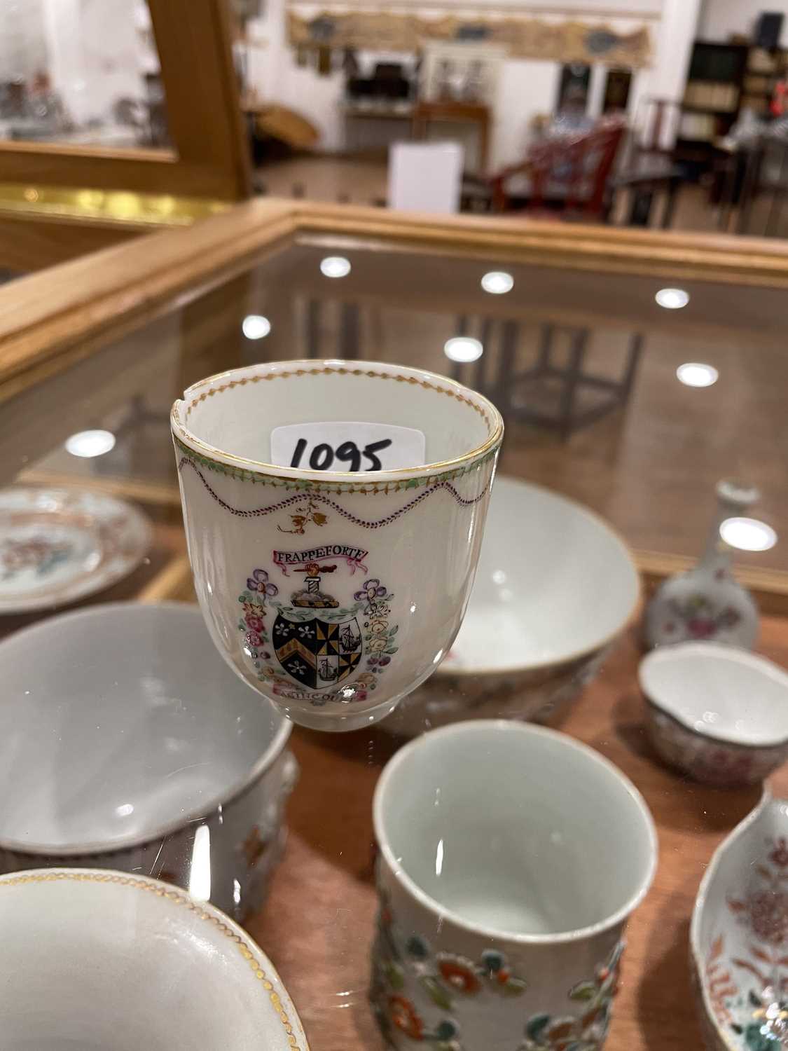 A Chinese Export armorial dish, decorated in coloured enamels with traditional figures and the (?) - Image 31 of 41