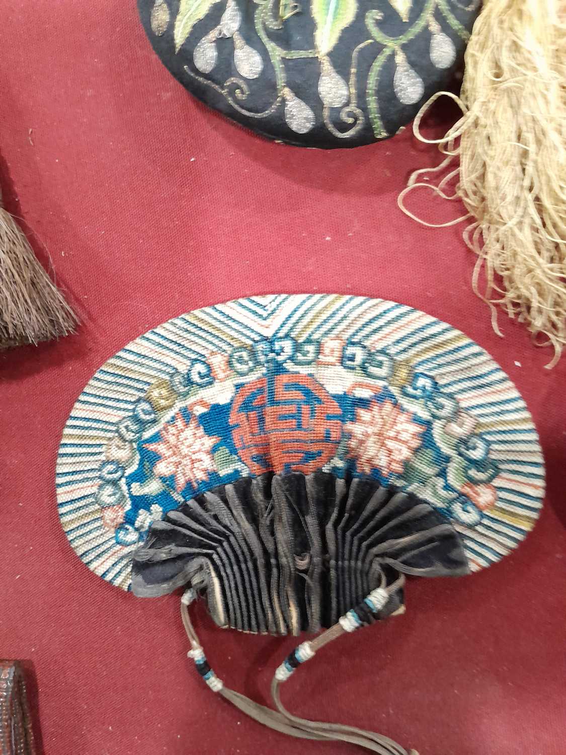 A Chinese embroidered blue/cream silk fan case, l. 33 cm, together with eleven further pouches and - Image 10 of 53