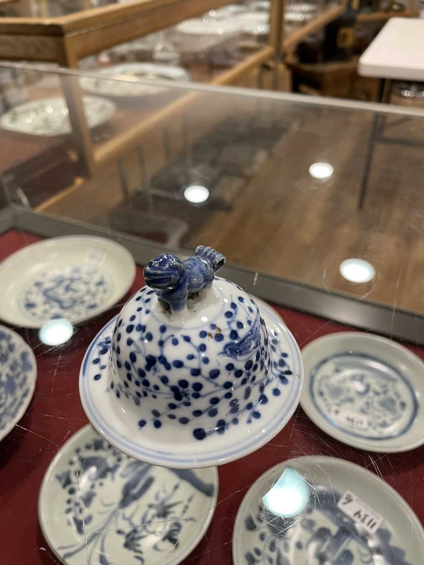 A Chinese blue and white blossom pattern brush pot of cylindrical form on a fixed hardwood base, - Image 53 of 54