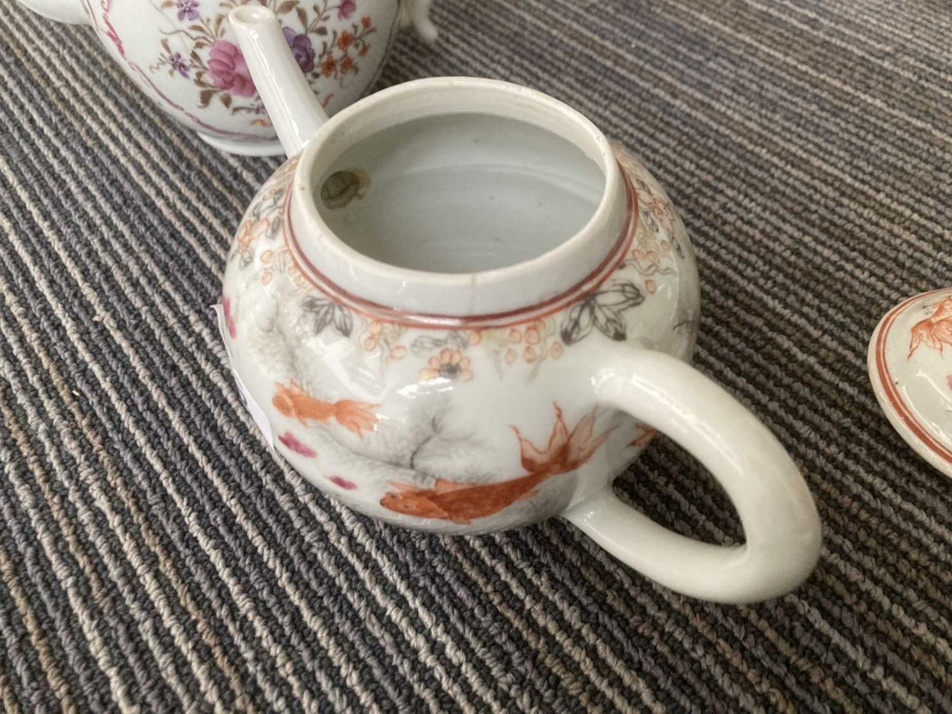 A Chinese teapot and cover of globular form, decorated with goldfish, h. 11 cm, together with six - Image 11 of 12