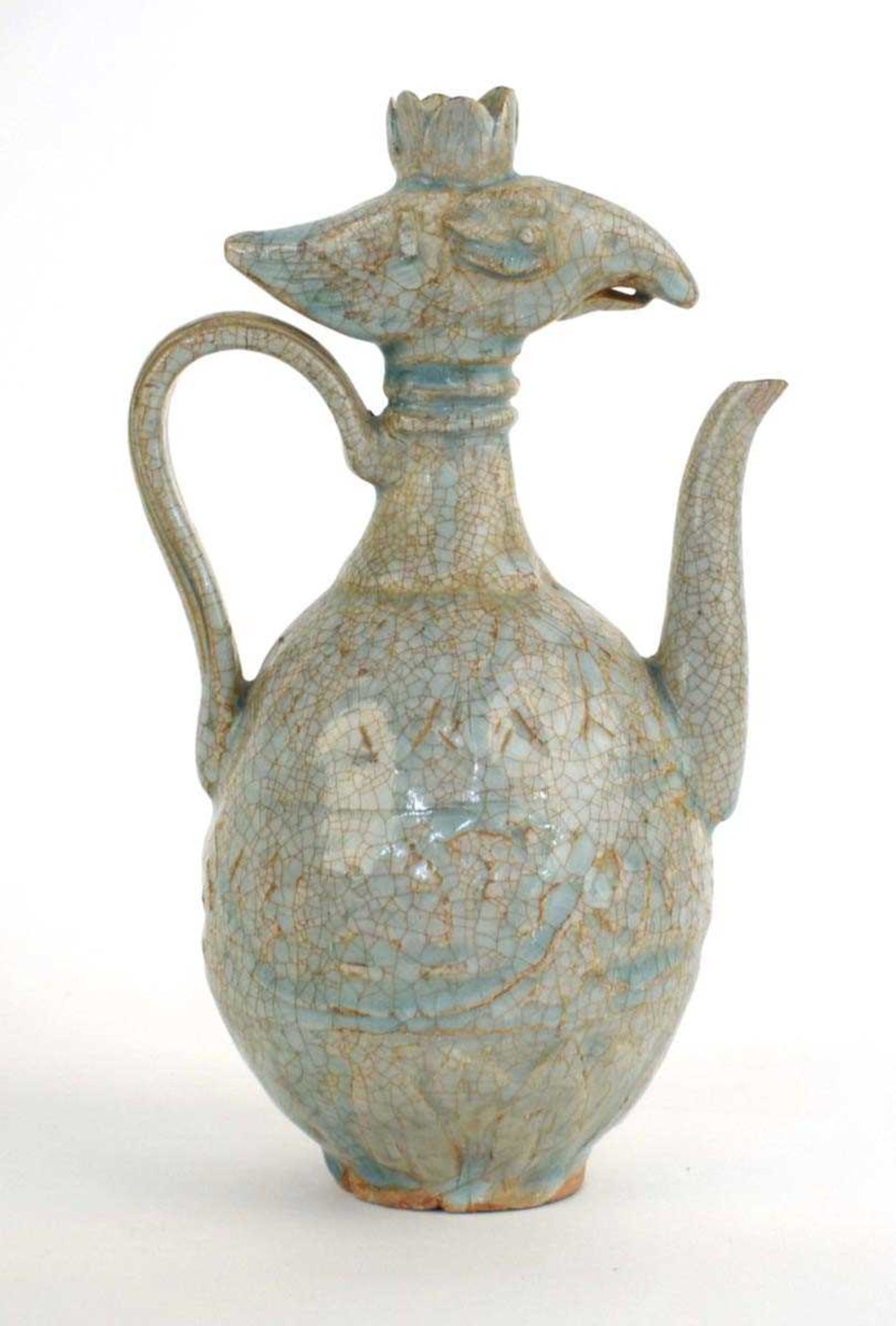 A Chinese celadon teapot with stylised bird's head finial, h. 22.5 cm *from the collection of - Bild 2 aus 3