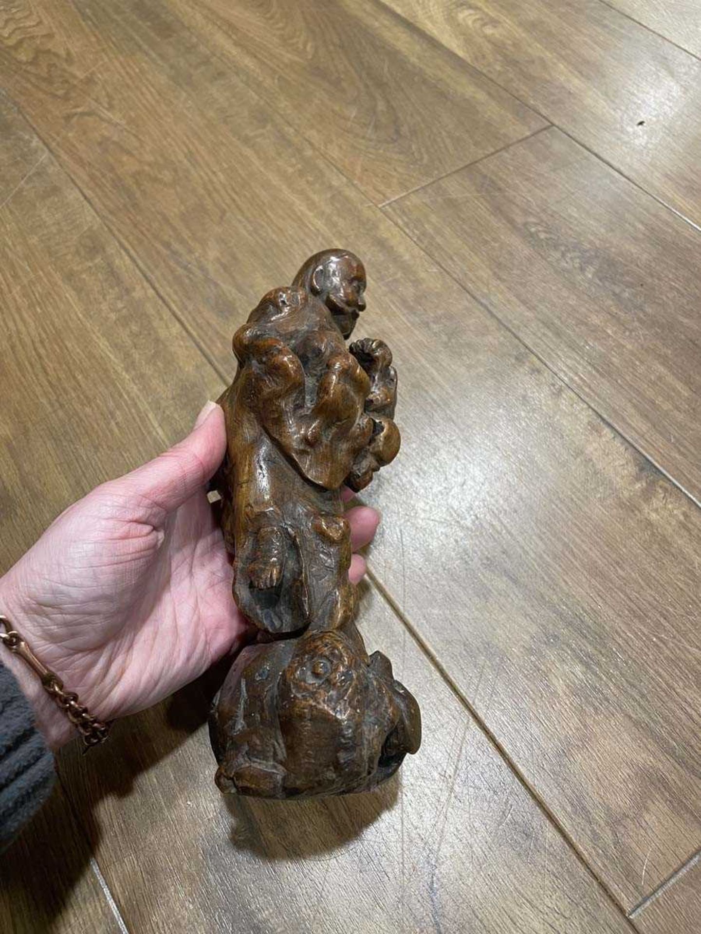 A Chinese carved wood figure modelled as a fisherman and his catch, h. 18 cm, together with ten - Bild 21 aus 62