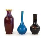 A Chinese kingfisher blue glazed bottle vase, h. 23.5 cm, d. 5cm, together with five further