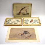 Three Chinese paintings on silk, each depicting an exotic bird, max 18 x 24.5 cm, together with a