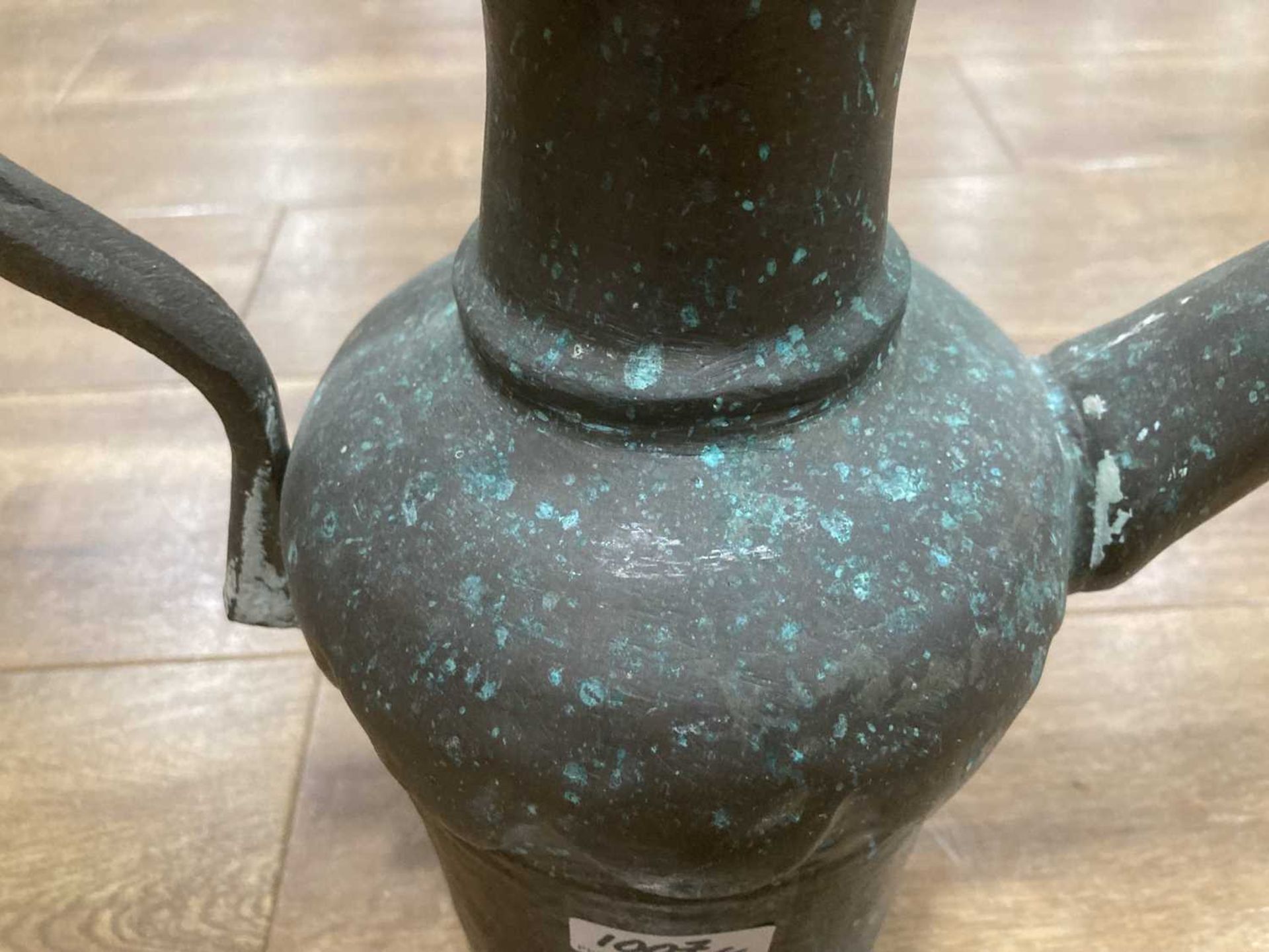 A Chinese green patinated bronze incense burner of tripod form, probably 18th century, h. 21 cm, - Image 34 of 44
