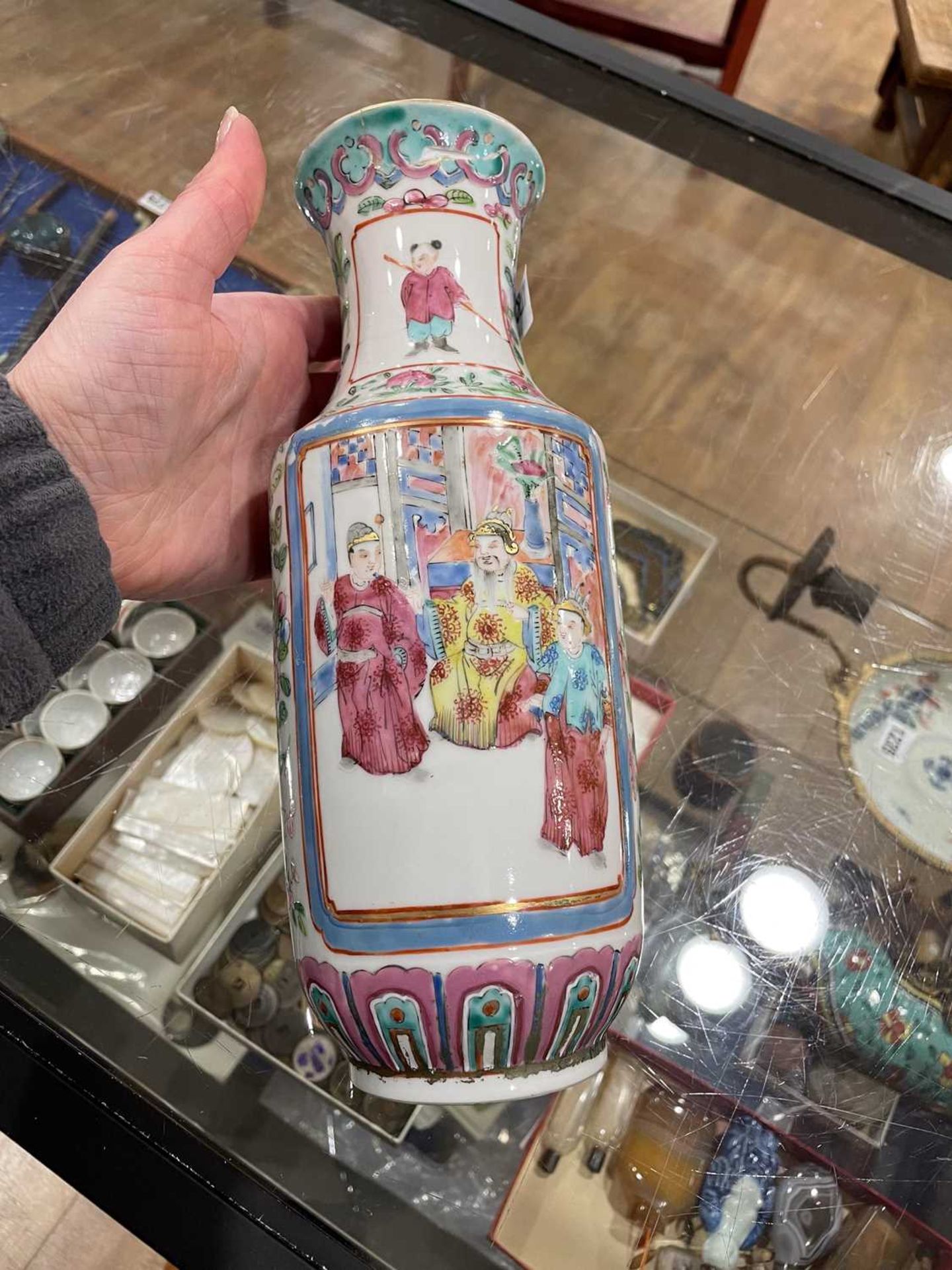 A Cantonese teapot and cover of squat form, typically decorated in coloured enamels with traditional - Image 21 of 70