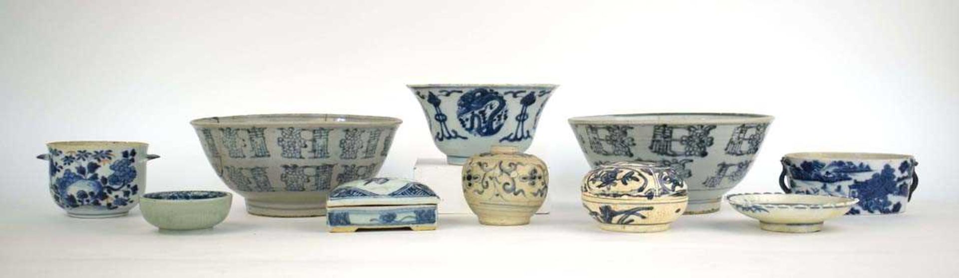 A (?)Vietnamese blue and white miniature jar decorated with scrolls and leaf shaped motifs, h. 17.