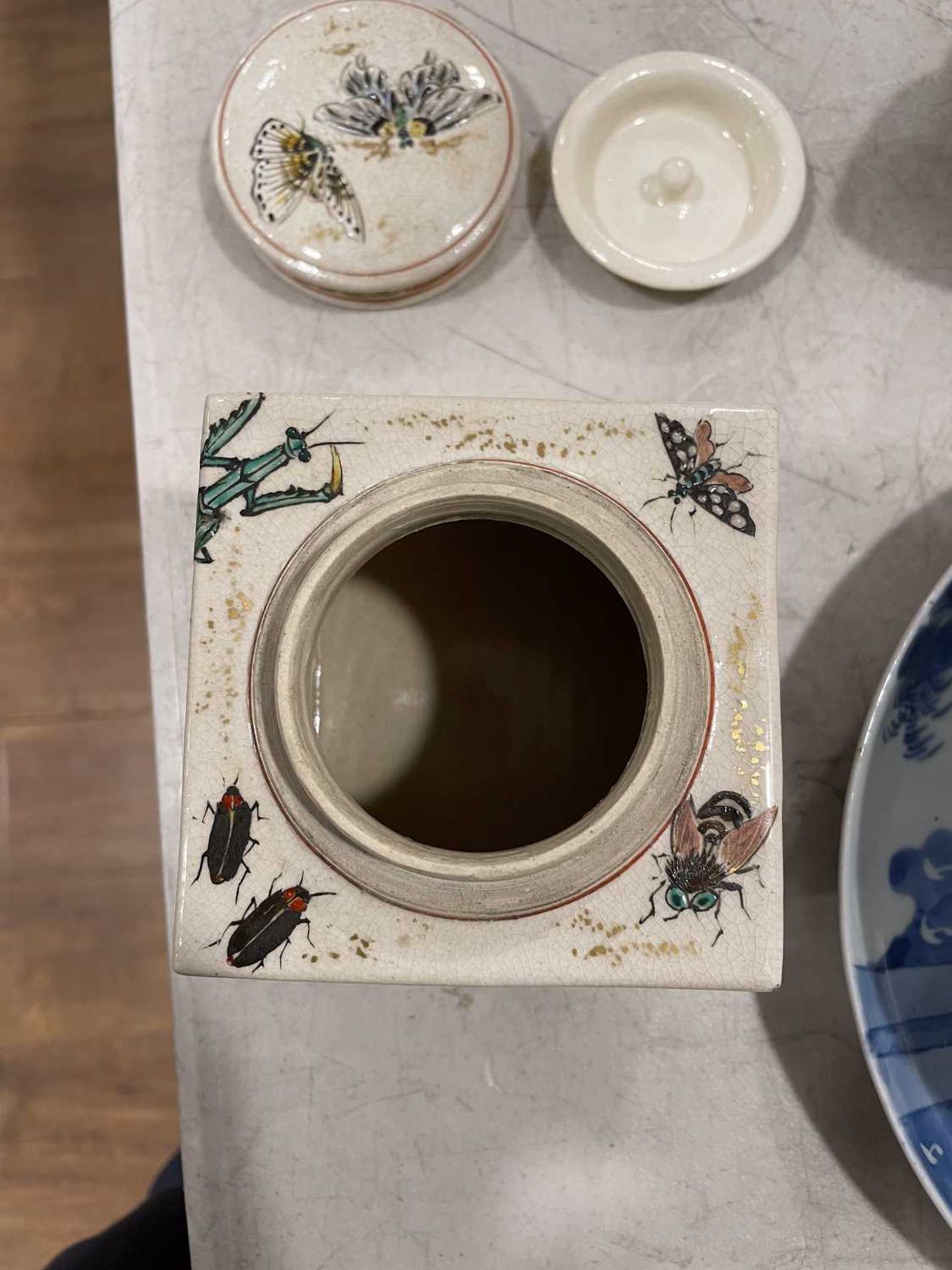 A Japanese satsuma bowl of flowerhead form, centrally decorated with peacocks within a landscape, - Image 41 of 41