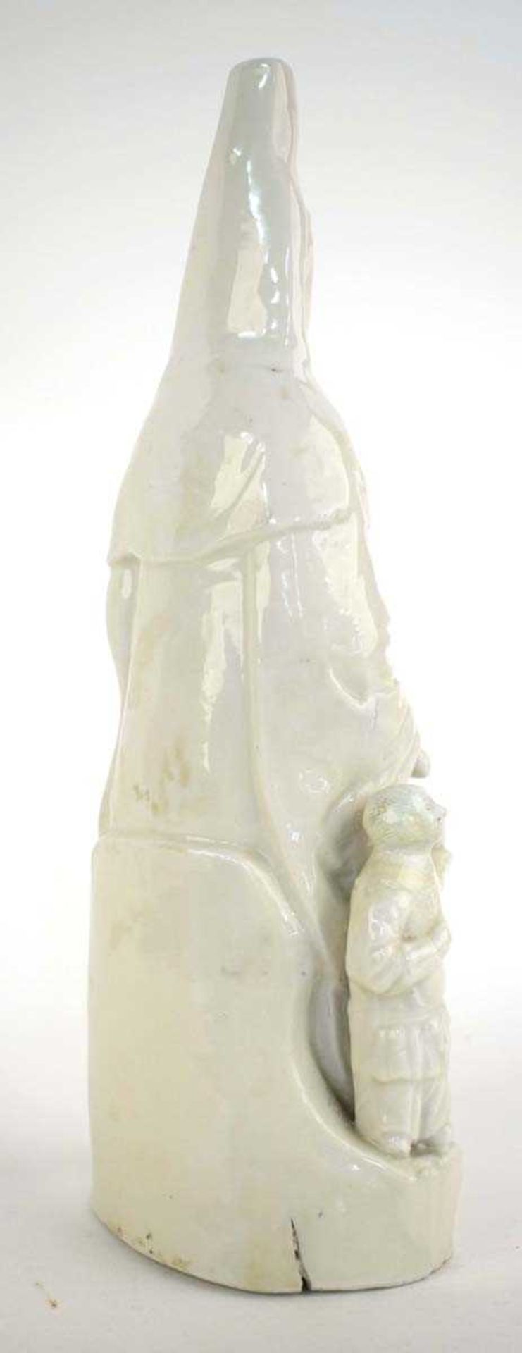 A Chinese blanc de chine figure modelled as Guanyin and her infant companion, h. 32 cm, w. 11 cm, d. - Image 3 of 11