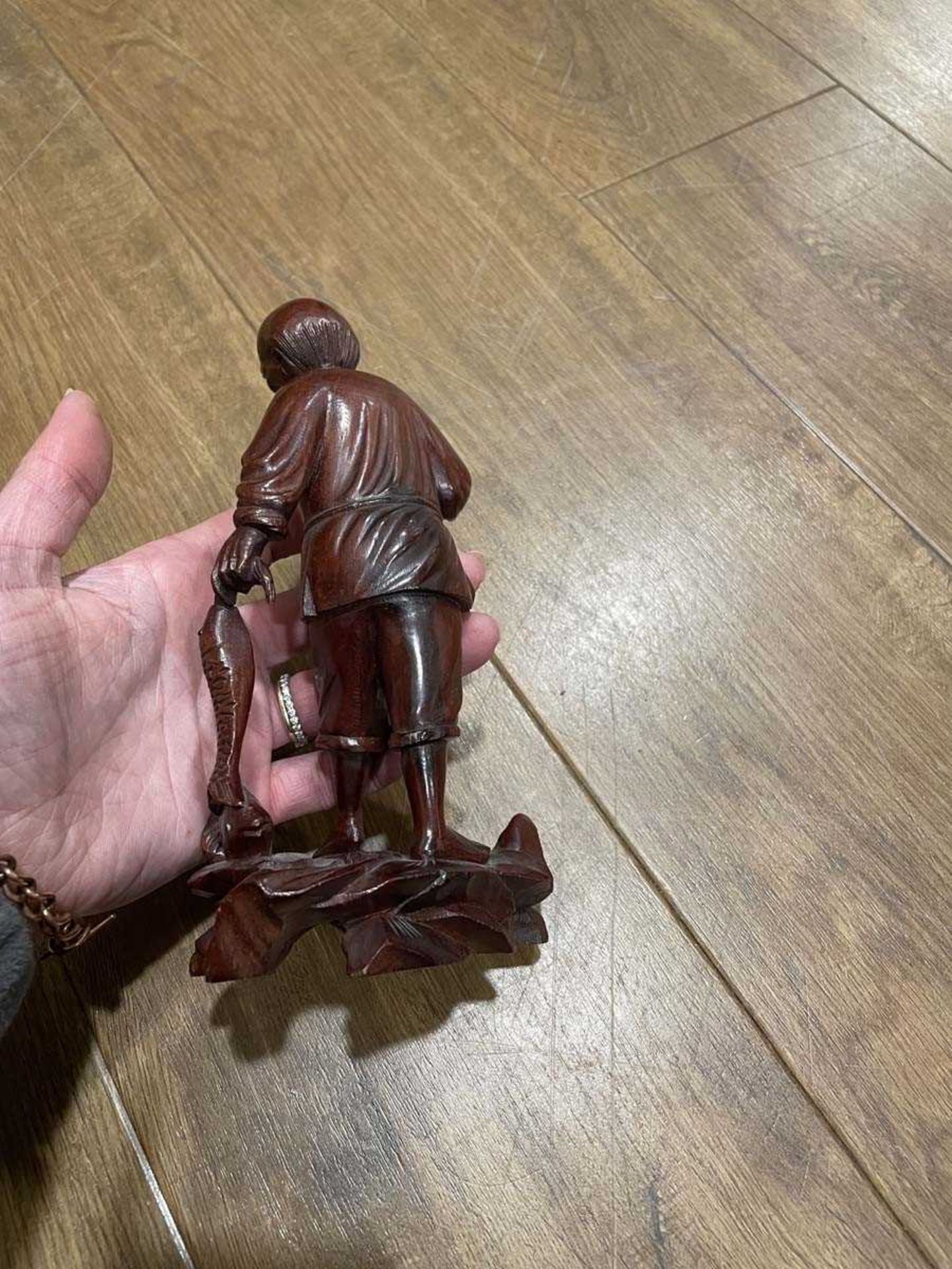 A Chinese carved wood figure modelled as a fisherman and his catch, h. 18 cm, together with ten - Image 20 of 62