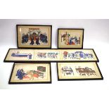 A set of three Chinese paintings, each depicting a processional scene, overall 18 x 82.5 cm,