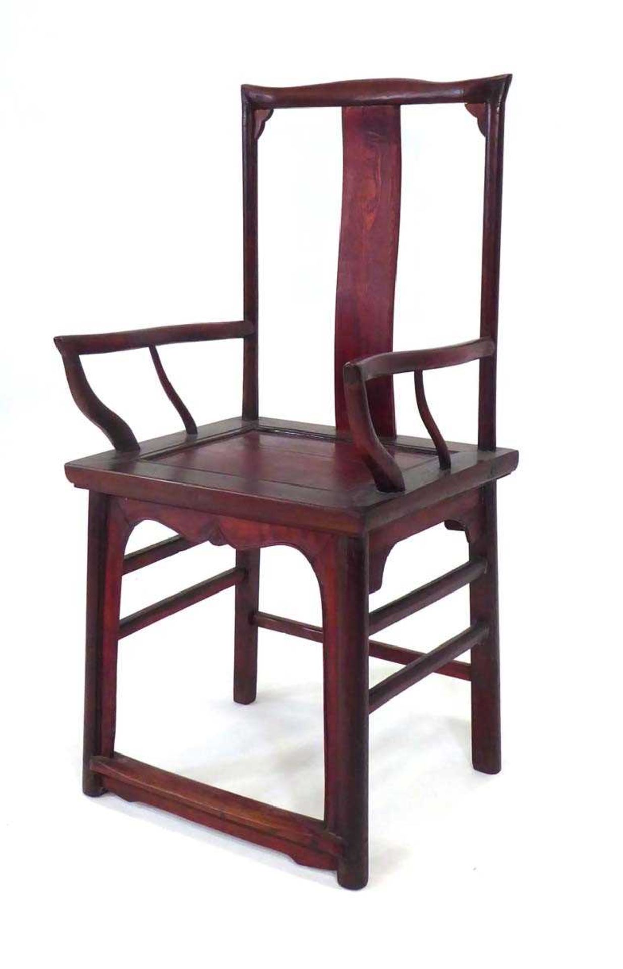 A Chinese stained elm yoke-back side chair, h. 110 cm, w. 53 cm *See lots 1292 and 1301 in Sotheby's - Image 2 of 3