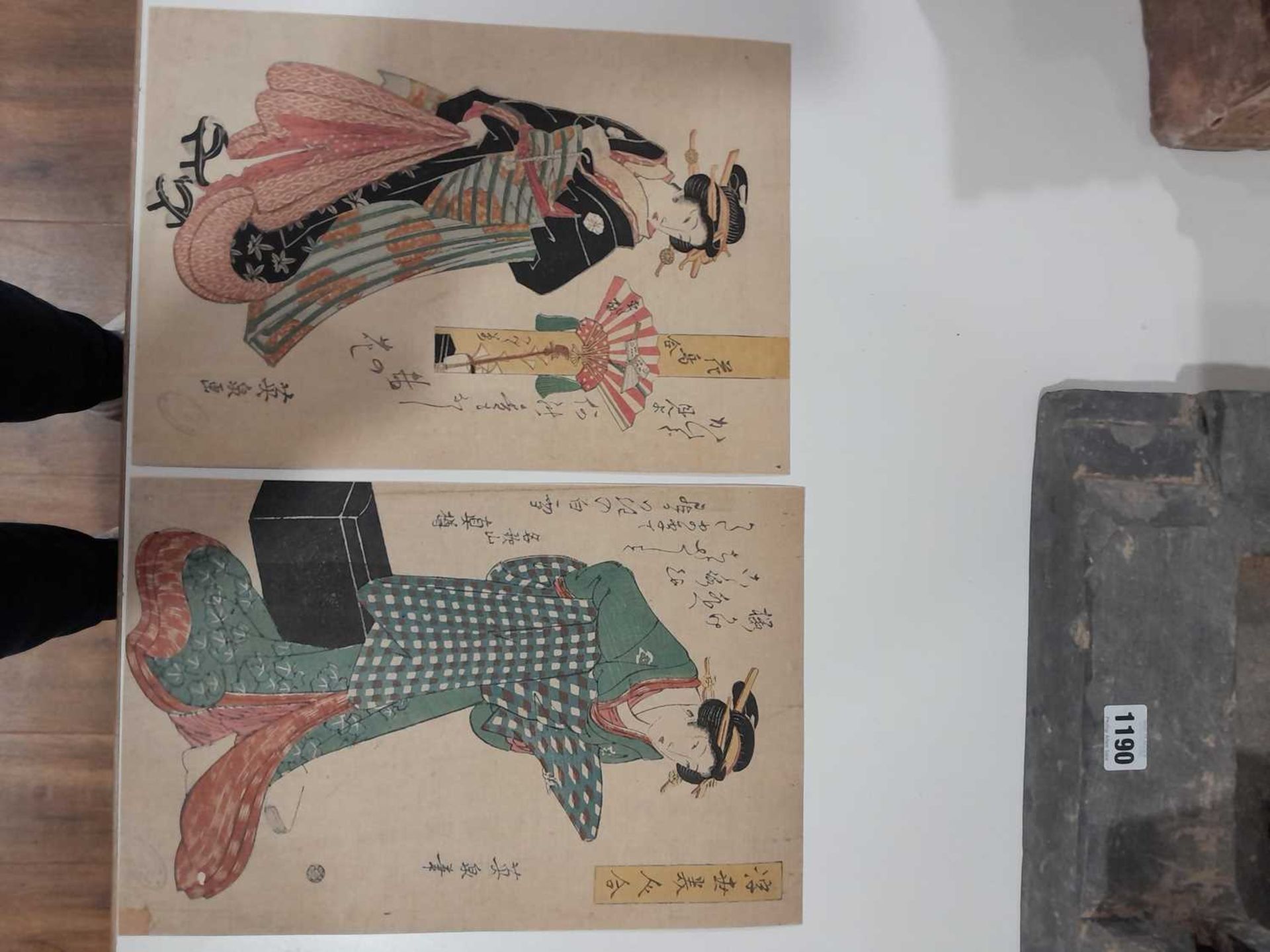 Twelve reproduction Japanese woodblock prints depicting female beauties, from the Birmingham Free - Bild 12 aus 12