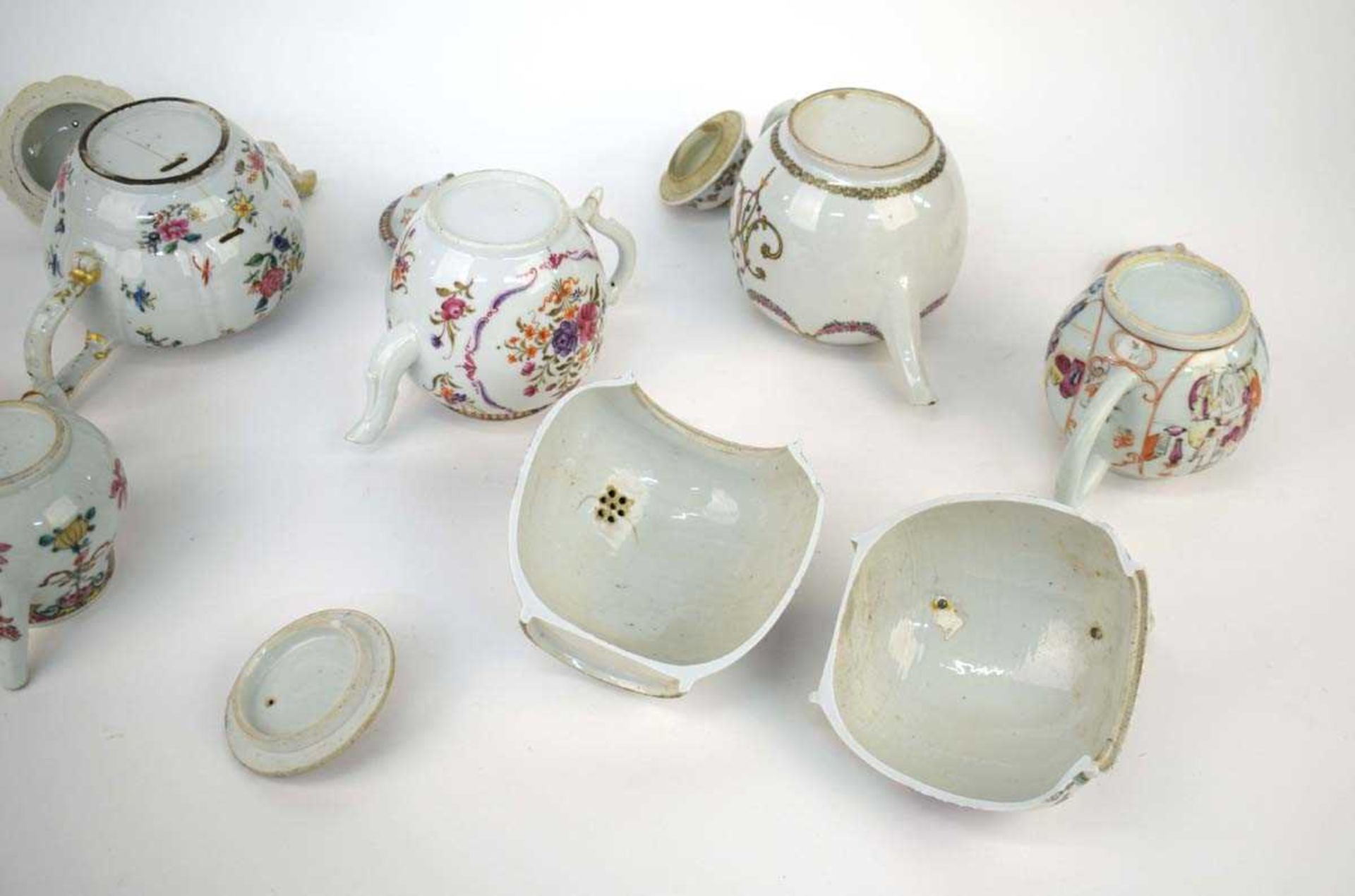 A Chinese teapot and cover of globular form, decorated with goldfish, h. 11 cm, together with six - Image 6 of 12