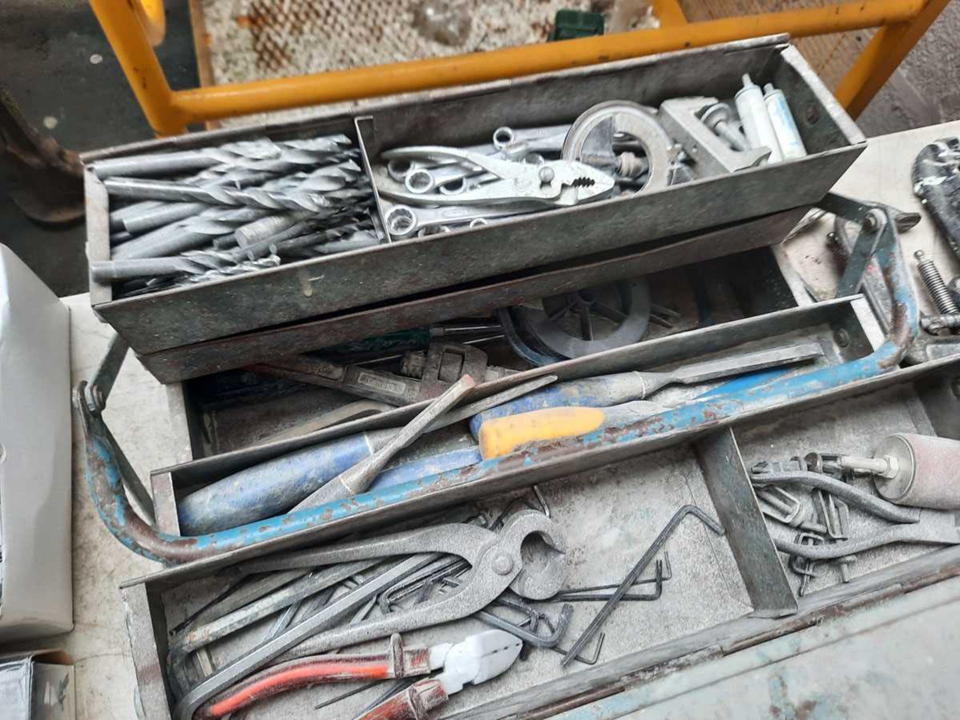 +VAT Metal toolcase and drawer of tooling; rasps, drill bits, spanners, chisels etc - Image 2 of 2