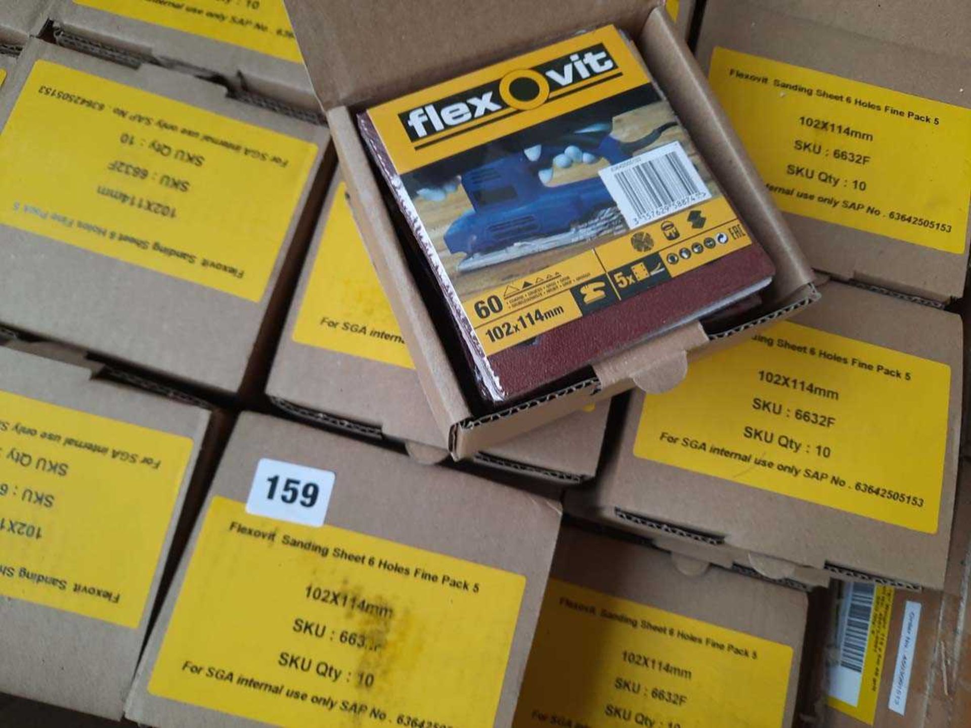 +VAT 12 boxes of Flex O Vit 10 x 10 pack small square sheets of 60 grit sand paper (approx 120 packs