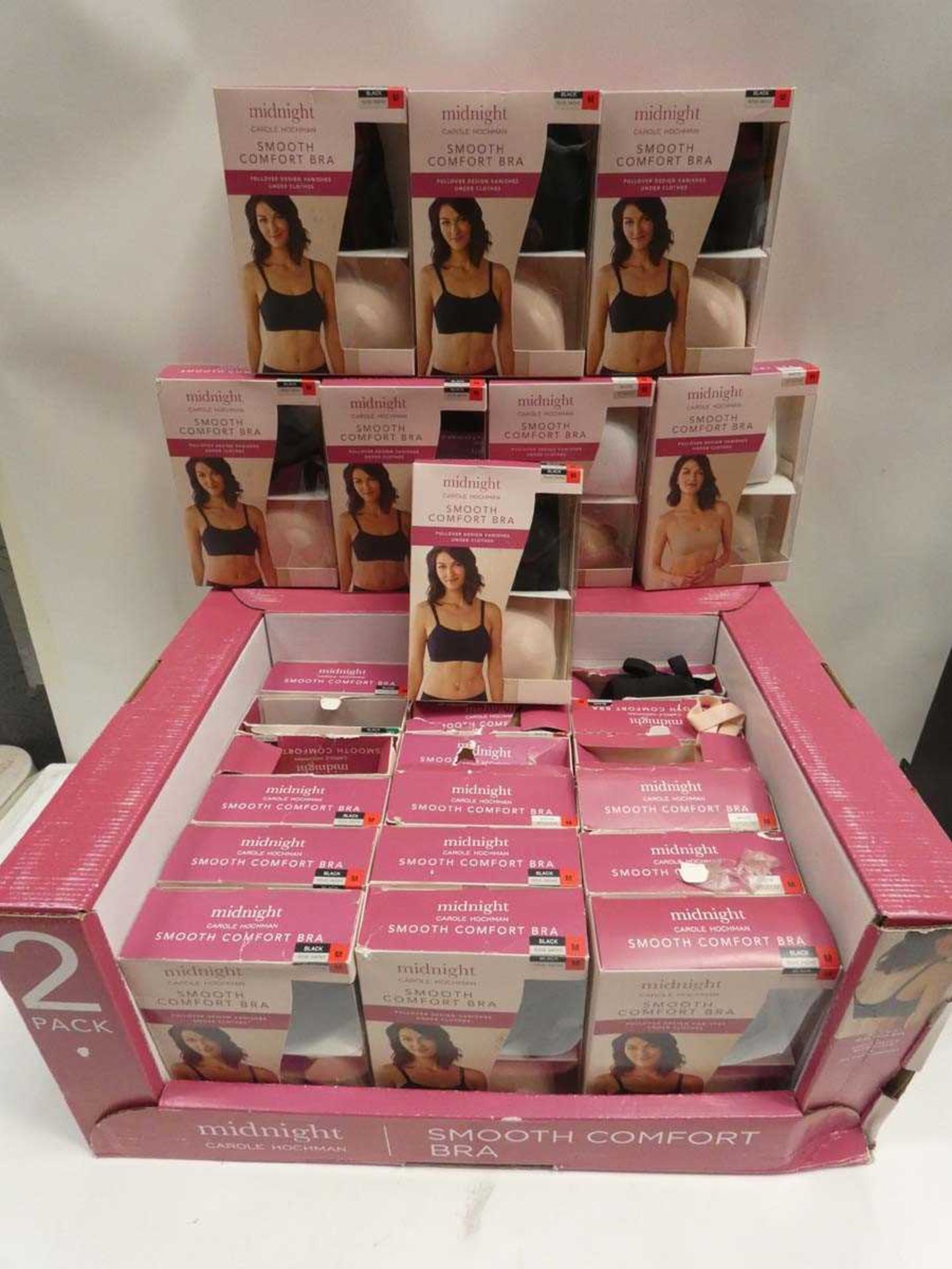 +VAT 26 packs of ladies Midnight Carole Hockman smooth comfort bras, mixed colours and sizes